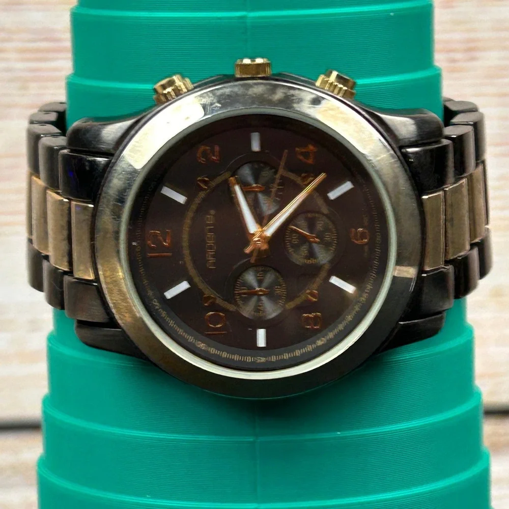 Arden B Mens Two Tone Gold Gunmetal Watch Decorative Subdials‎ 9158 Japan Movt